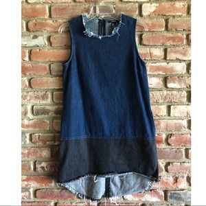 DISTRESSED EDGE, COLOR BLOCK DENIM DRESS